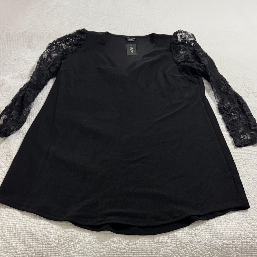 City Chic Black Long Sleeve Dress with Lace Sleeves
